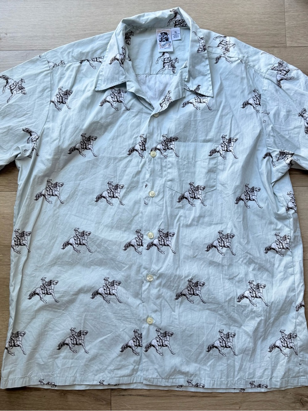 Kennington California XL Cowboy Horse Print Shirt Blue 100% Cotton Western Y2K